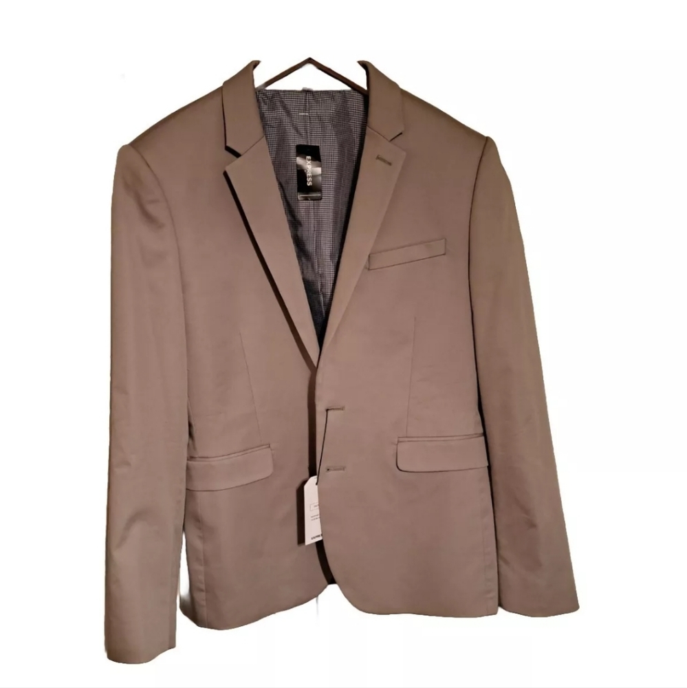 New Express Men's Innovator Jacket Suit Blazer Beige 38S Extra Slim Mens Khaki